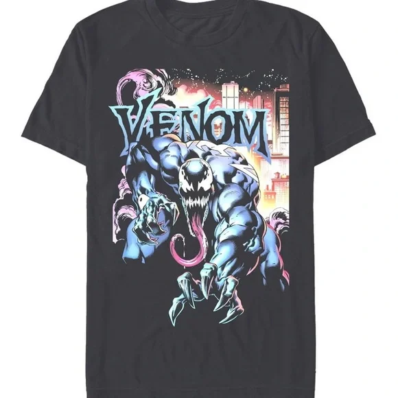 Venom Marvel, Men's & Big Men's Graphic Crew Neck T-Shirt, City Aflame, Sizes L - Picture 6 of 8
